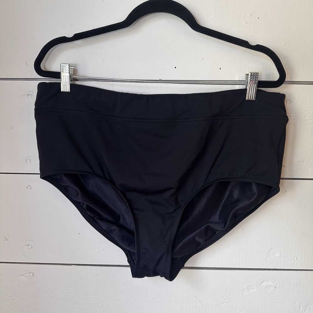 Lands End Womens Black High Waisted Bikini Swim Bottom‎ 16W Full Brief